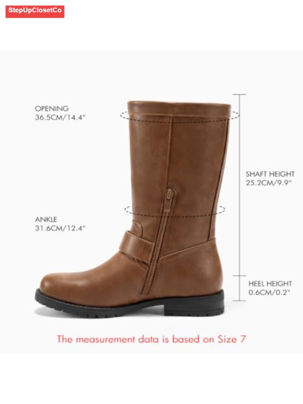 Mid Calf Combat Boots Low Heel Zipper Motorcycle Biker Boots Faux Leather - Picture 5 of 6